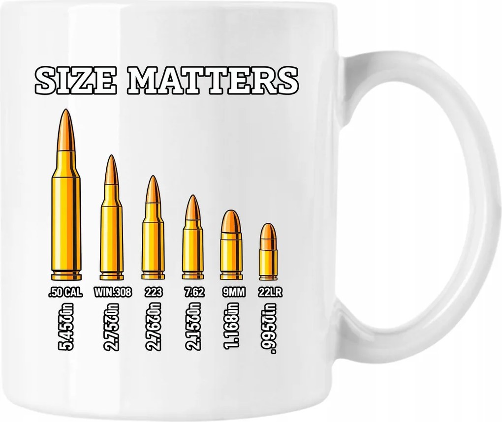 Bögre Size Matters – Fegyverek és Humor Fehér 330ml