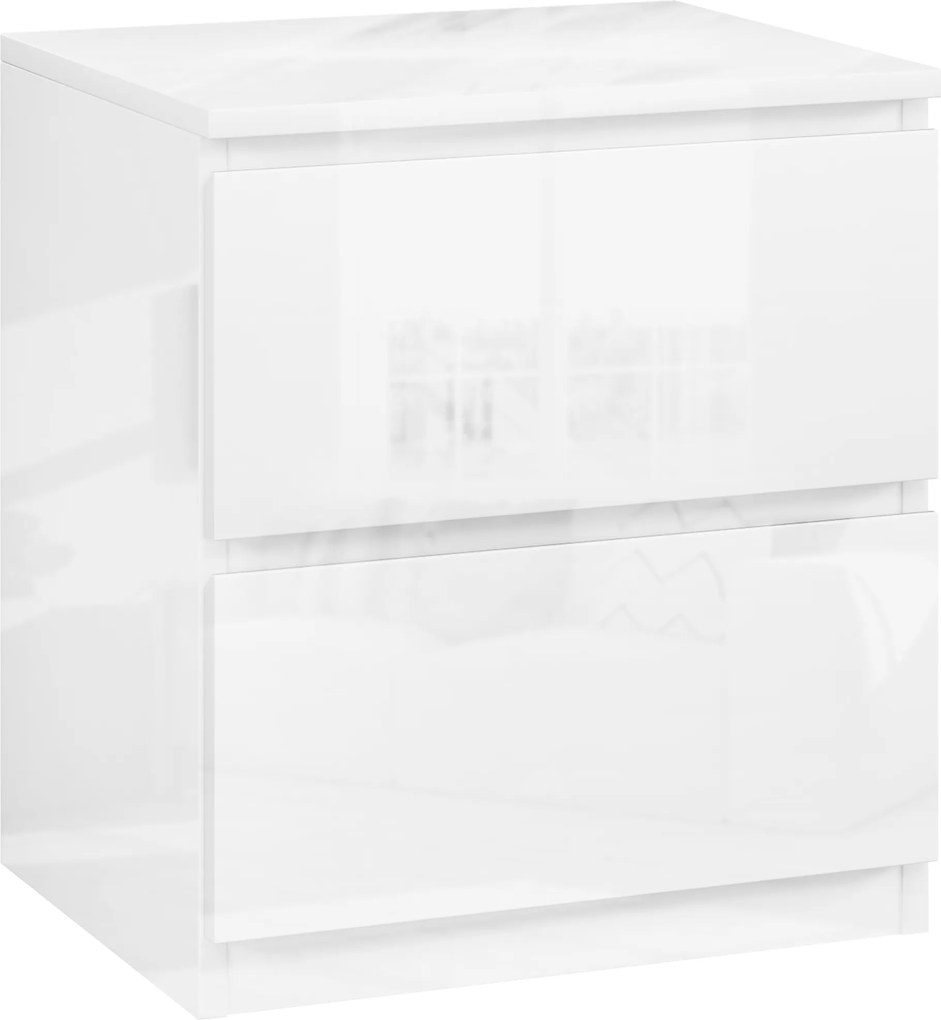 HOMCOM Modern Éjjeli Szekrény 2 Fiókkal - Éjjeli Asztal Hálószobába vagy Nappaliba 40x34x45 cm Fényes Fehér | Aosom