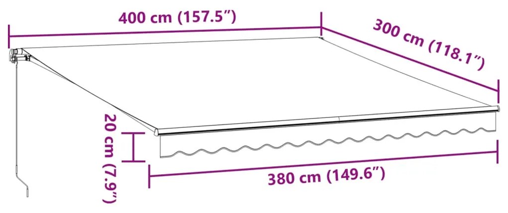antracitszürke és fehér kézzel kihúzható napellenző 400 x 300cm