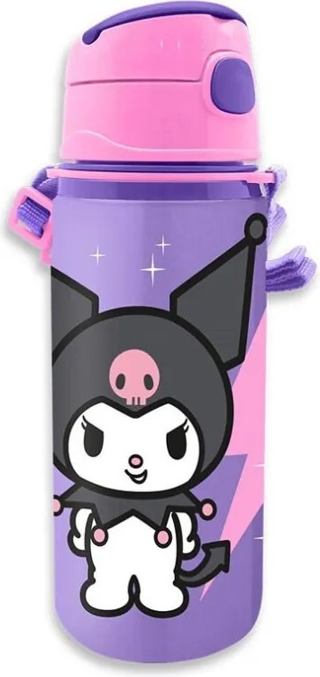 Hello Kitty Kuromi alumínium szívószálas kulacs akasztóval 600 ml