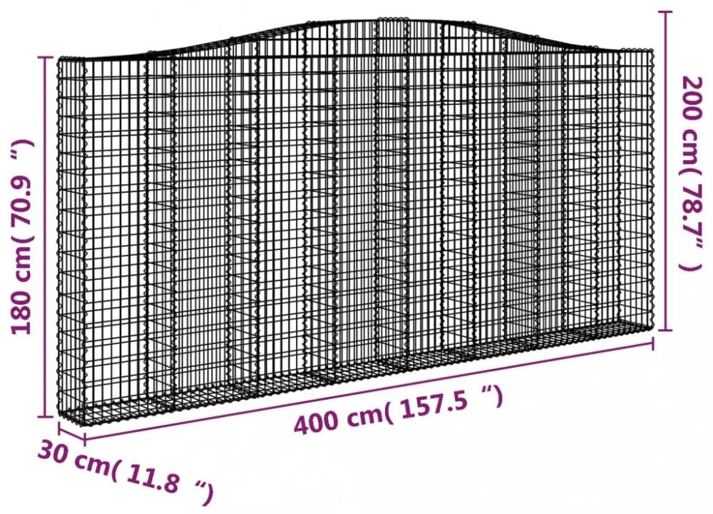 4 db íves horganyzott vas gabion kosár 400x30x180/200 cm