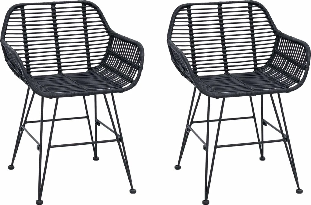 vidaXL Étkezőszék 2 pcs Fekete 55 x 50 x 74 cm Rattan és Vas