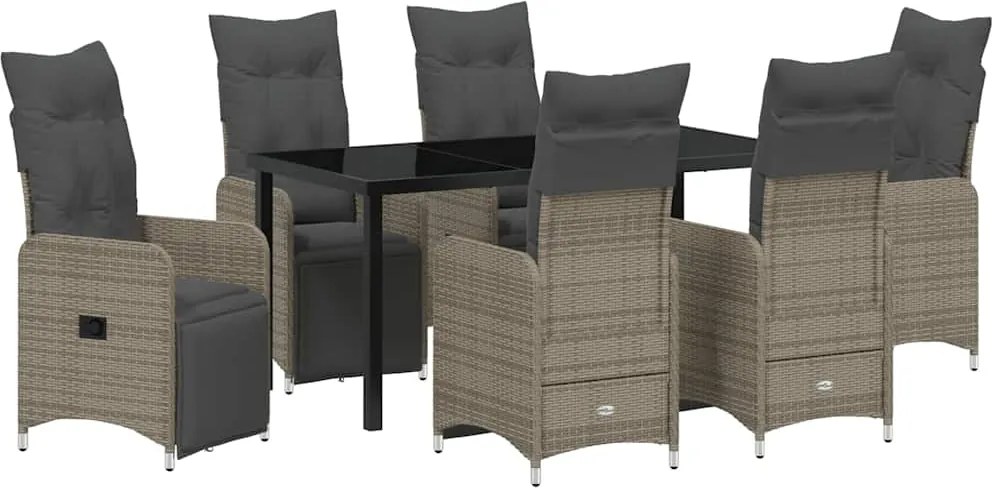 vidaXL Kert étkező szett párnával 7 pcs Bézs polirattan