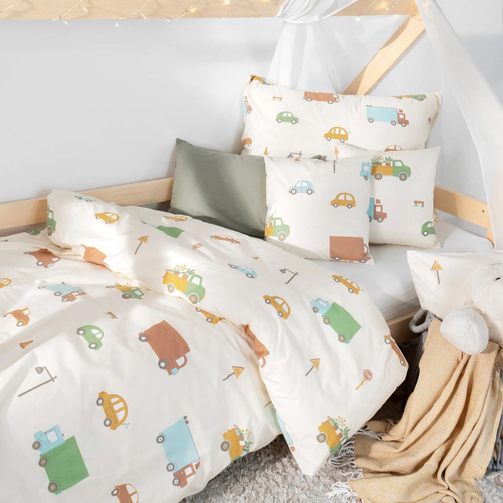 Goldea gyermek pamut ágyneműhuzat - az autók világa 150 x 200 és 50 x 60 cm