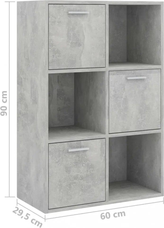 betonszürke szerelt fa tárolószekrény 60 x 29,5 x 90 cm