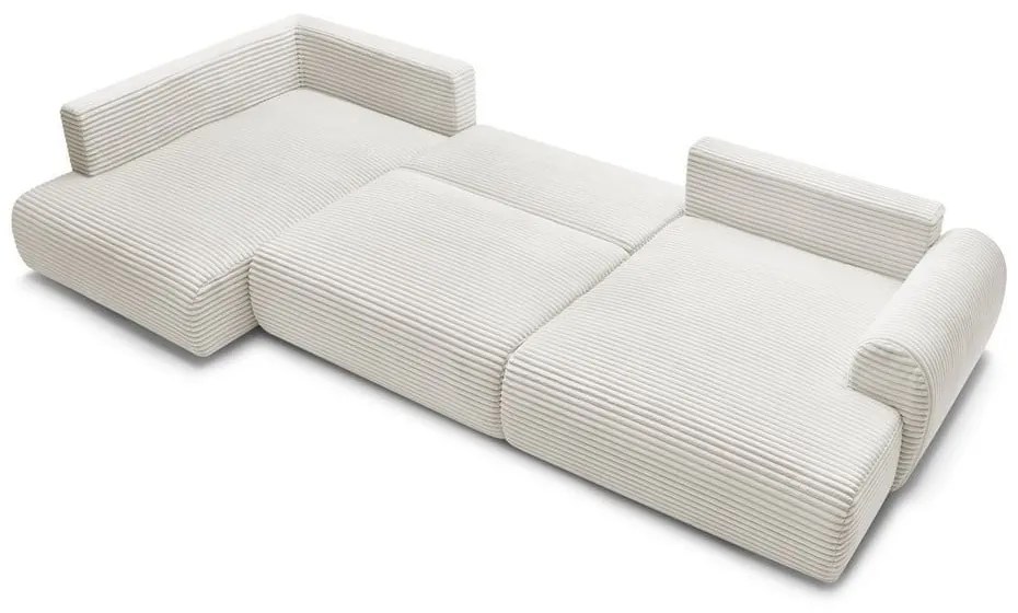 Krémszínű kordbársony kinyitható sarokkanapé (jobb oldali-U alakú) Lucien – Bobochic Paris