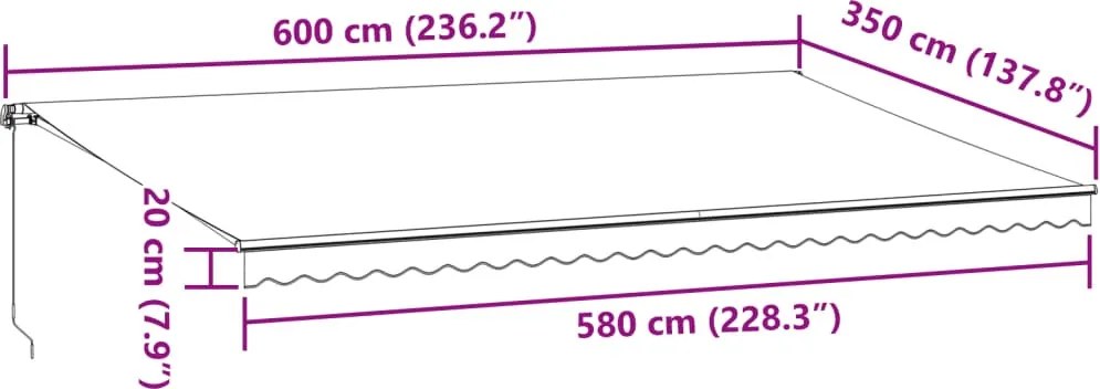 Antracitszürke és fehér kézzel kihúzható napellenző 600x350 cm
