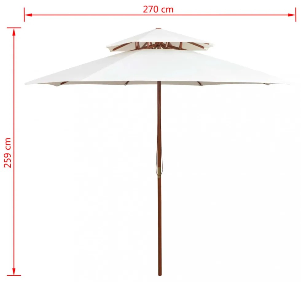 krémfehér dupla tetős napernyő fa rúddal 270 x 270 cm