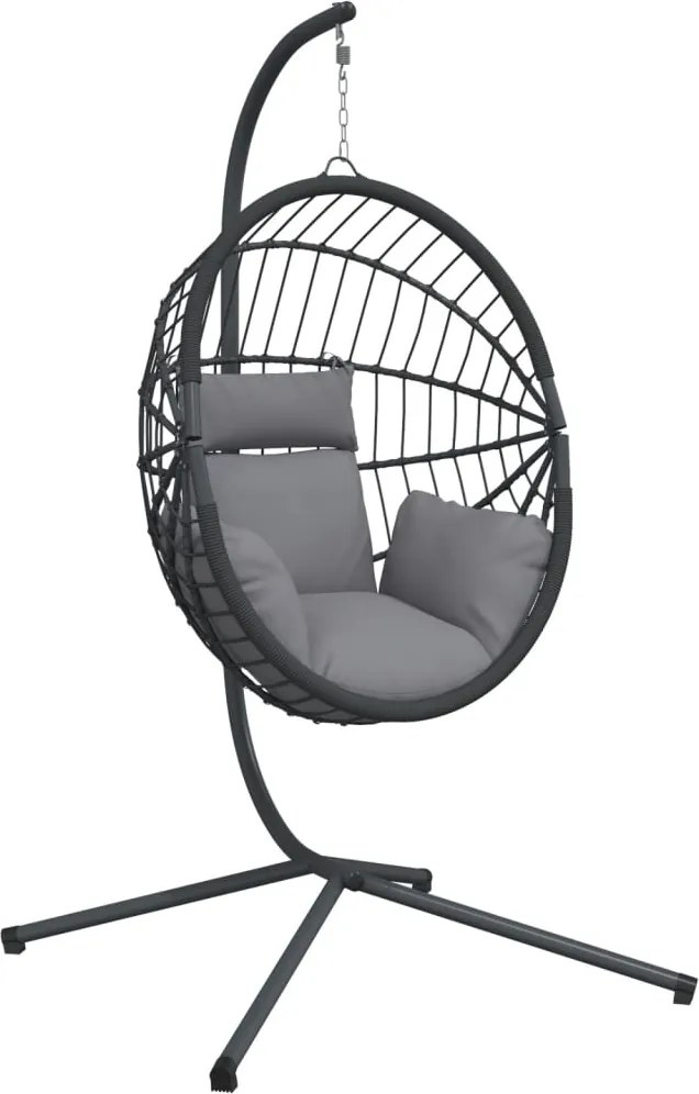 vidaXL szürke rattan és acél függő kagylószék állvánnyal