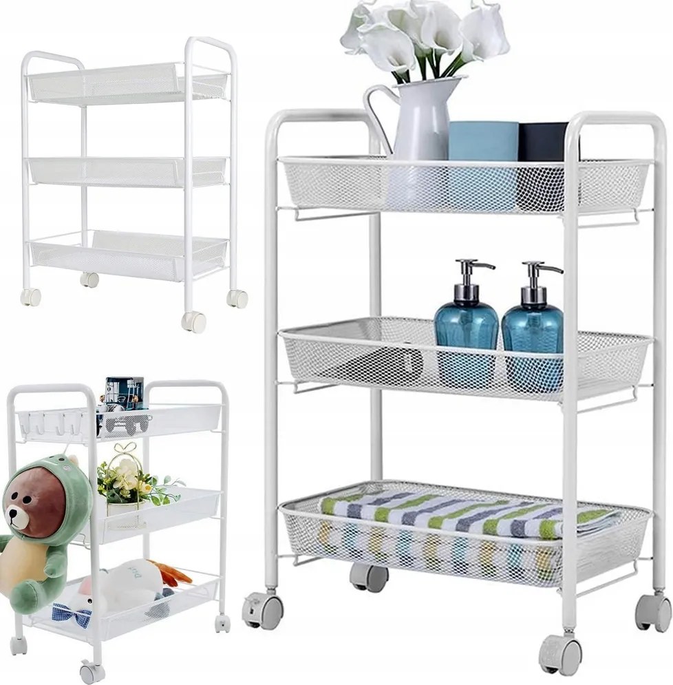 Fürdőszoba polc konyhai gurulós szekrény fém polc három szint 3