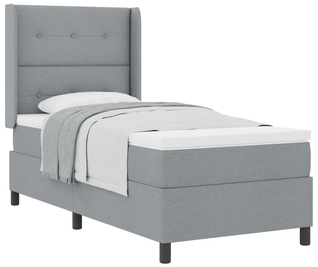 Boxspring Ágy Matrac Nélkül, Világosszürke, 90x190 cm, Szövet