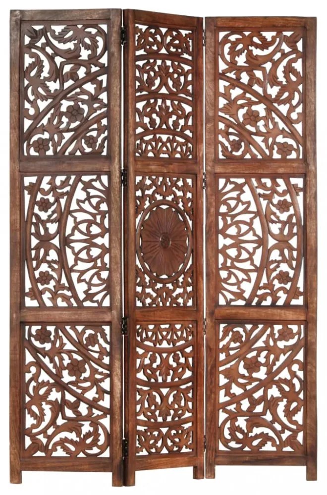 3 paneles barna kézzel faragott mangófa térelválasztó 120 x 165