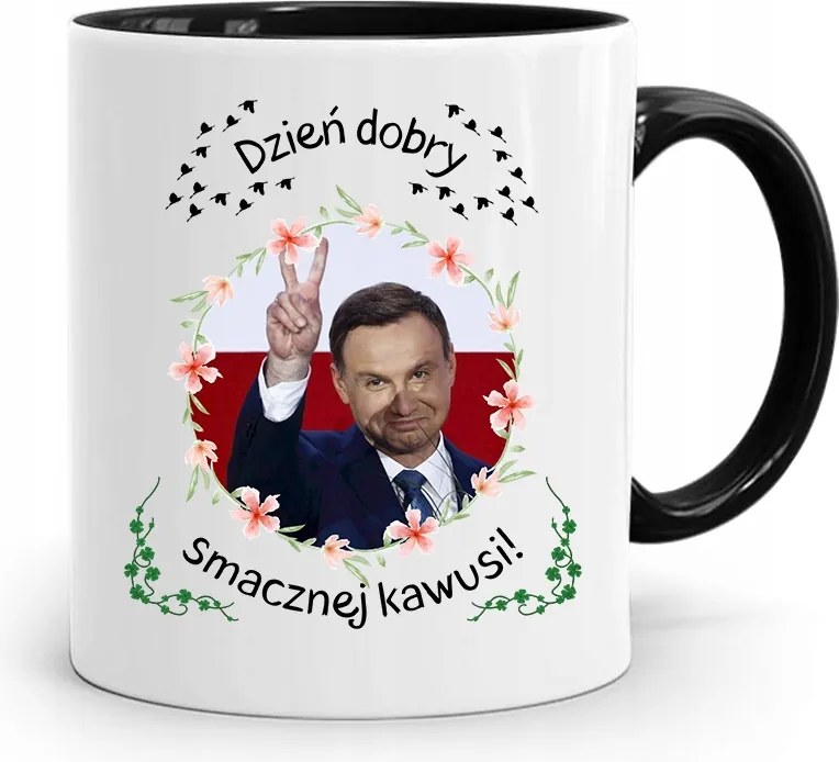 Andrzej Duda Elnök Fekete Bögre Ajándék fényképes nyomtatással