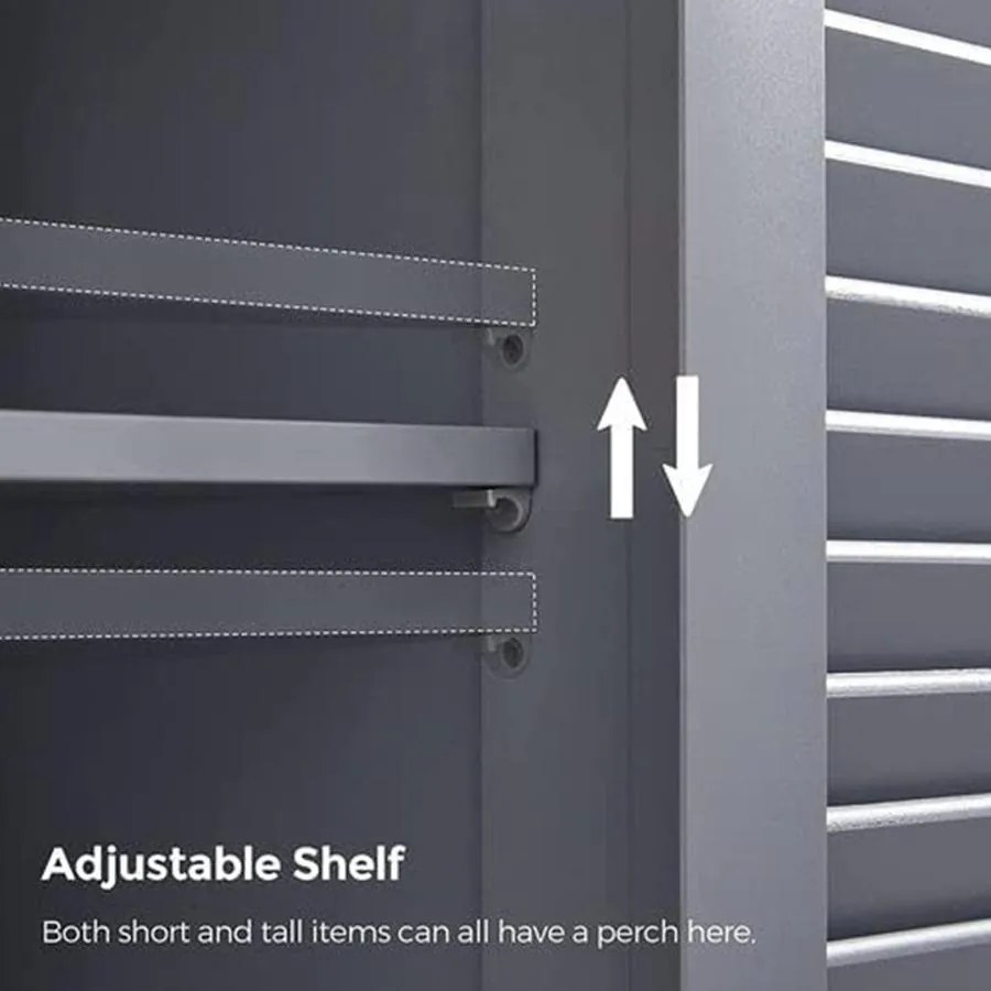 Tárolószekrény, szekrény lamellás ajtókkal és állítható polccal, szürke