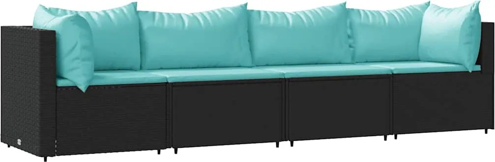 vidaXL 4 részes fekete polyrattan kerti ülőgarnitúra párnákkal