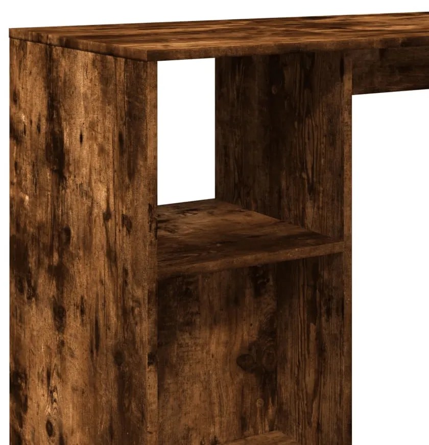 füstös tölgy színű szerelt fa bárasztal polccal 124x46x103,5 cm