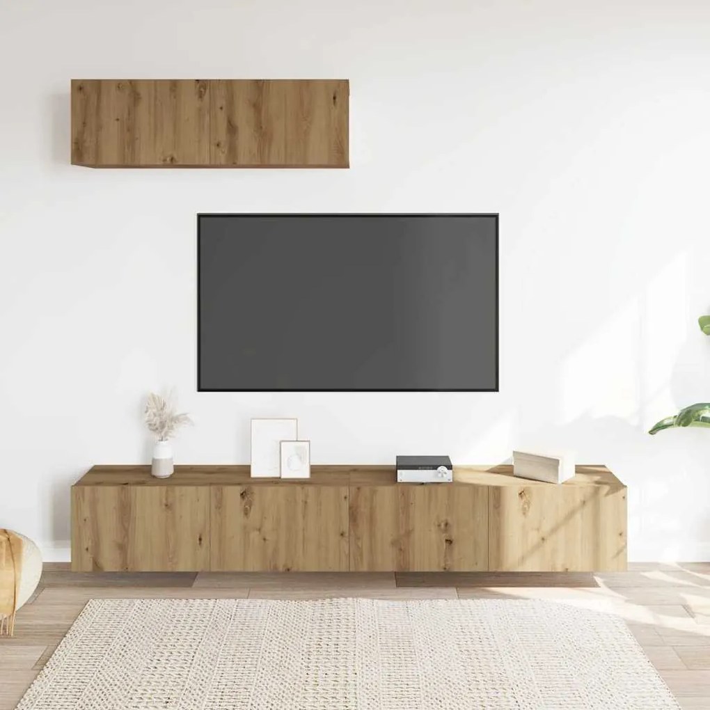 3 db kézműves tölgy szerelt fa falra szerelhető TV-szekrény