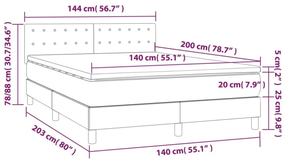 cappuccino színű műbőr rugós ágy matraccal és LED-del 140x200cm