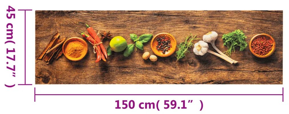 mosható fűszermintás bársony konyhaszőnyeg 45 x 150 cm