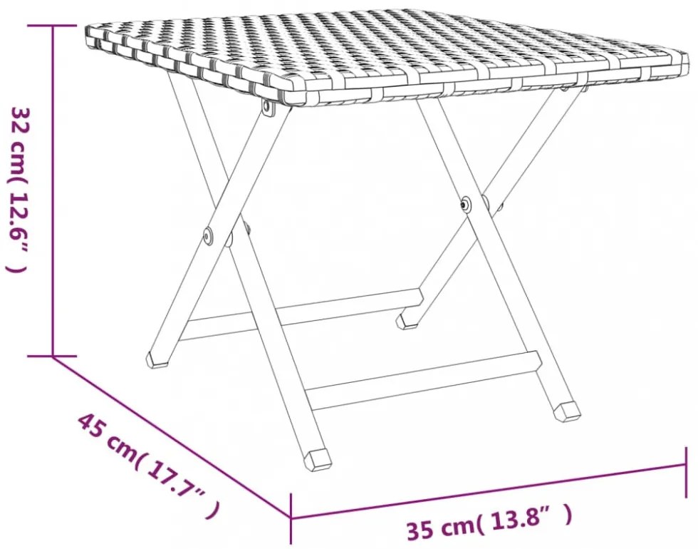 fekete összecsukható polyrattan asztal 45 x 35 x 32 cm
