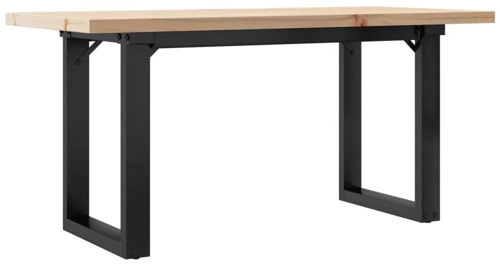 Tömör fenyőfa és acél O-vázú dohányzóasztal 90x40x45,5 cm