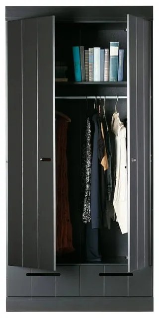 Connect fekete ruhásszekrény borovi fenyő konstrukcióval, szélesség 94 cm - WOOOD