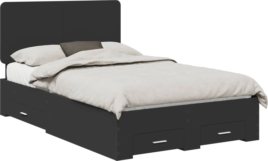 vidaXL Ágykeret fejtámlával fiókkal Fekete 135 x 190 cm Faanyag
