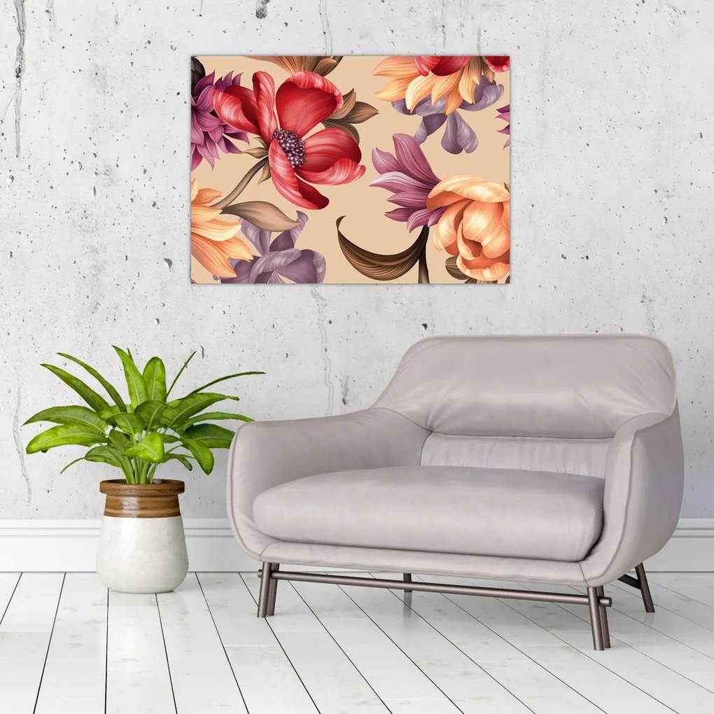 Üveg kép - Vintage virágok (70x50 cm)