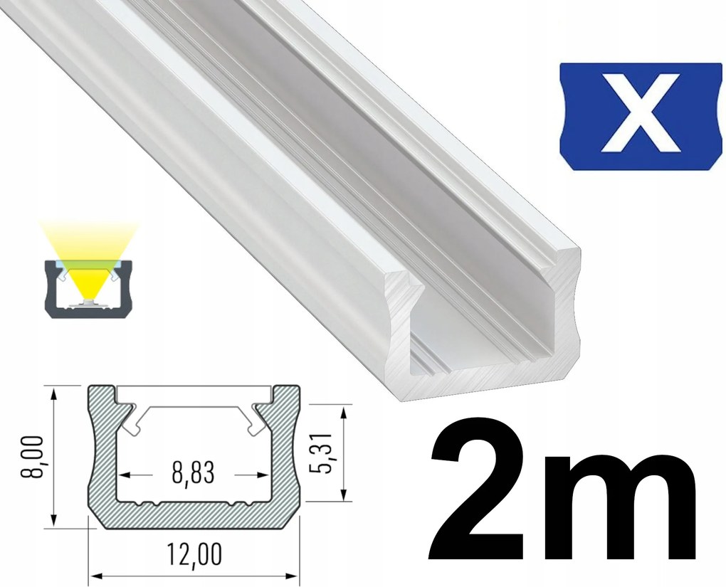 Alu Led Profil Szalagokhoz 12mm Keskeny Típus X Fehér 2M