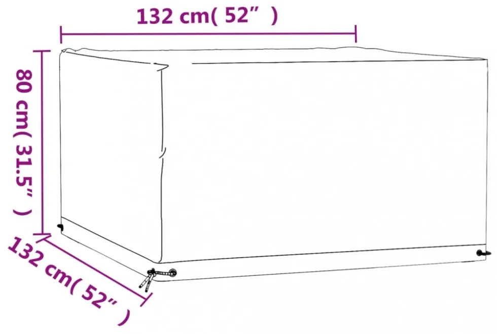 2 db négyzet alakú kerti bútorhuzat 8 fűzőlyukkal 132x132x80 cm