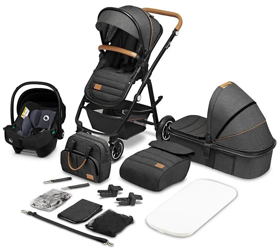 Lionelo - AMBER kombinált babakocsi 3 az 1-ben, szürke grafit