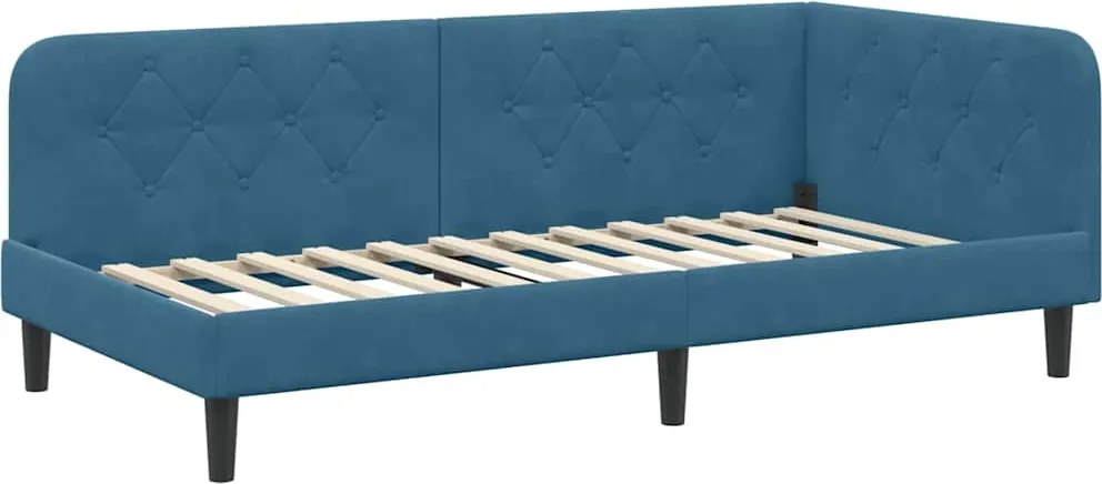 vidaXL Sarokágy keret fejtámlával Kék 90 x 190 cm Bársony