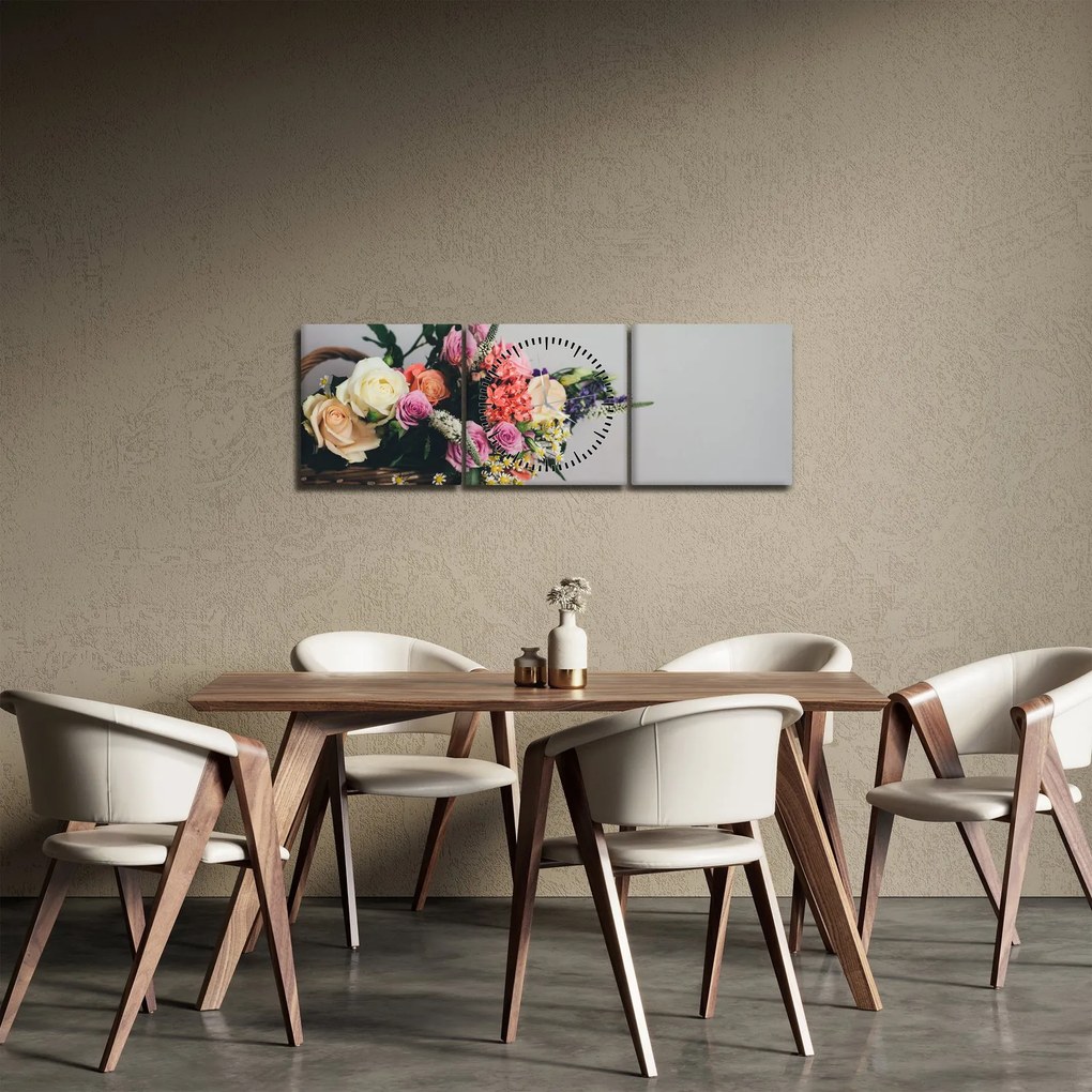 Egy kosár virágokkal képe (órával) (90x30 cm)