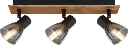 Globo 54307-3W Spotlámpa sötétbarna fa, matt fekete fém, füstölt üveg, HxSzxM.: 400x70x155mm, fényforrás nélkül szállítva 3x E14 40W 230V