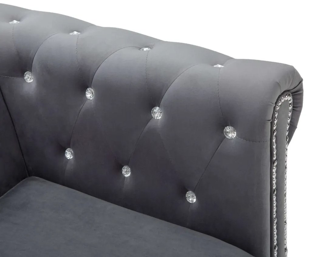 szürke 3 személyes bársony Chesterfield kanapé 199x75x72 cm