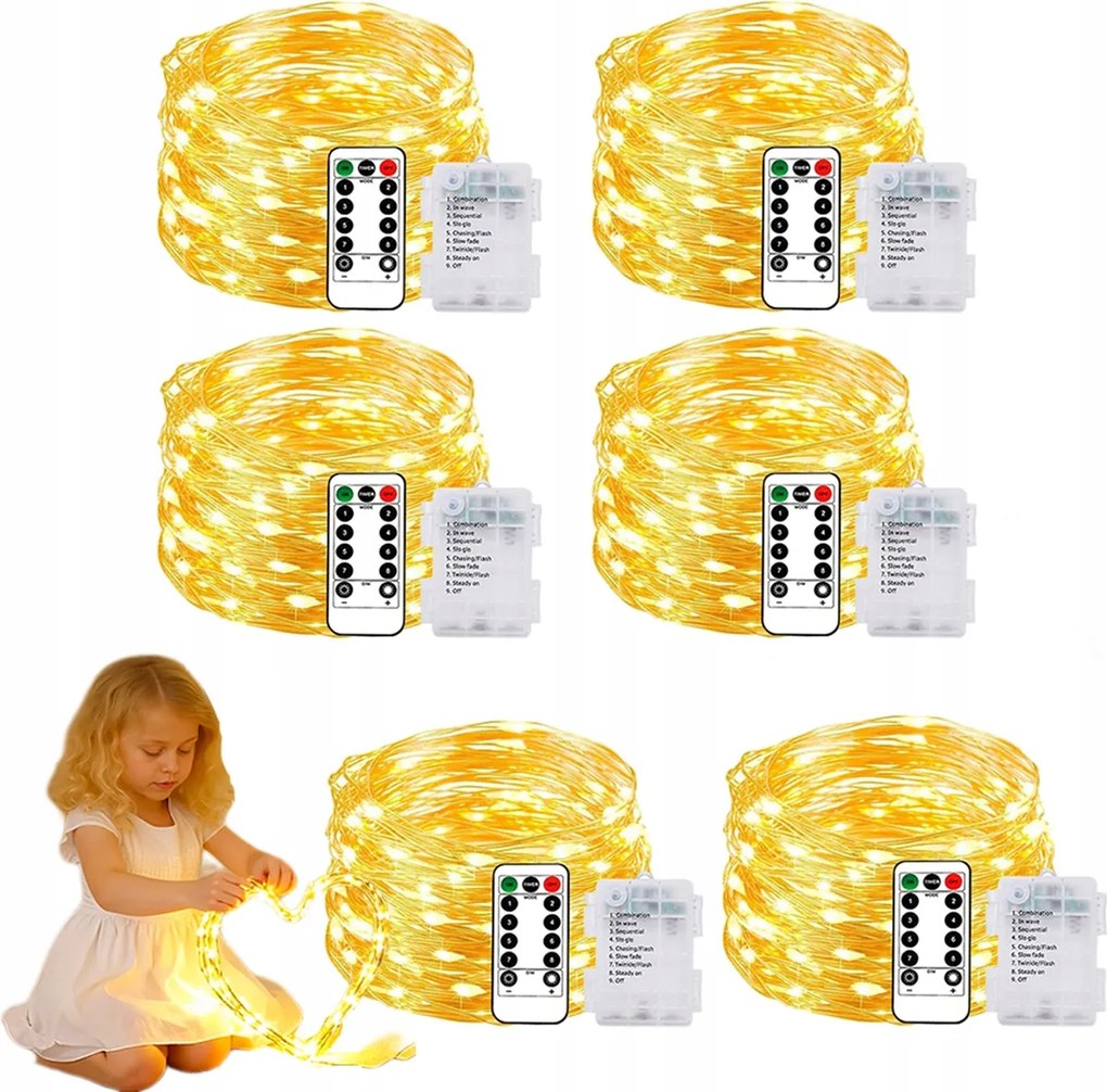 6DB Drót Lámpa 50LED Elemes Karácsonyfa Fények Mikro Damil Meleg