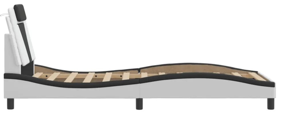fehér és fekete műbőr ágykeret LED-világítással 90x190 cm