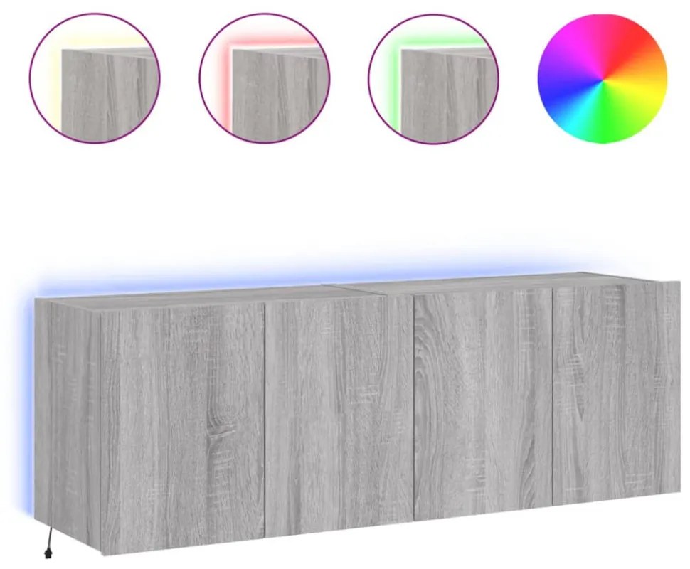2 db szürke sonoma fali TV-szekrény LED-ekkel 60x35x41 cm