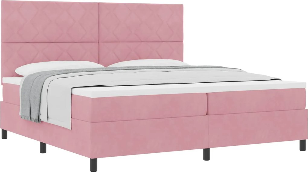 vidaXL Boxrugós ágy matracmal Rózsaszín 200 x 200 cm szövet