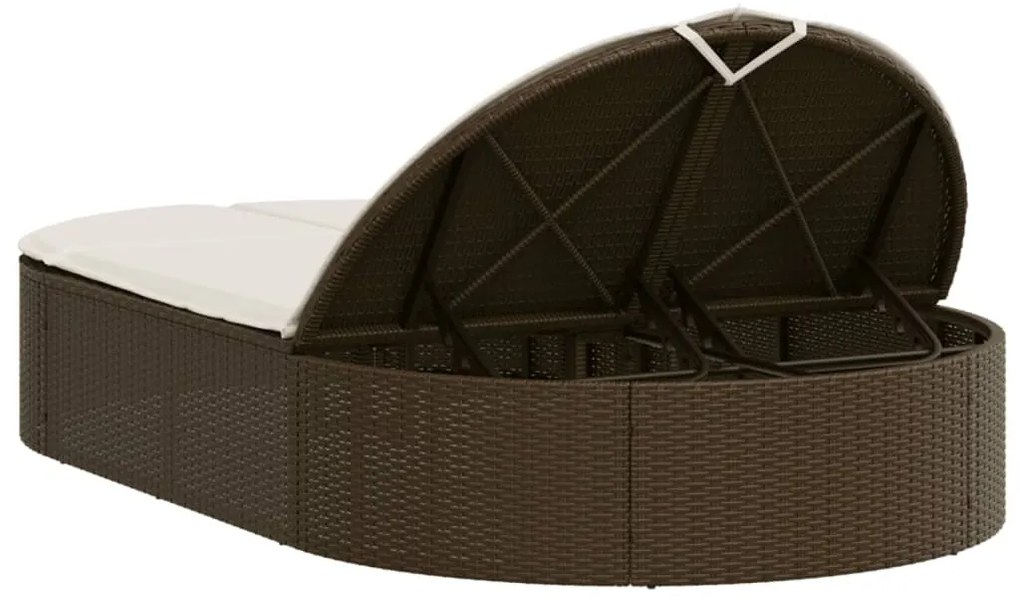 Barna polyrattan dupla napozóágy párnával