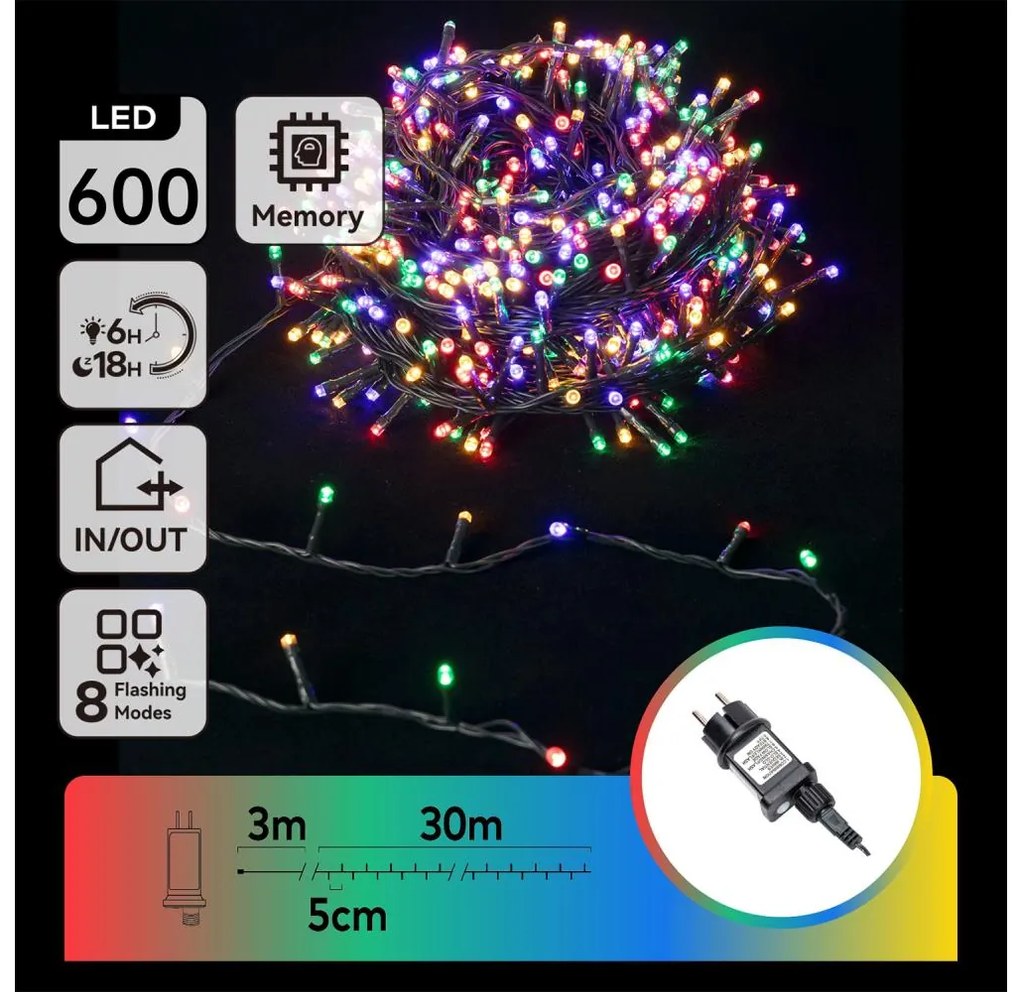 Aigostar - LED RGBY kültéri karácsonyi fényfüzér 600 db LED/6W/230V/8 üzemmód 30m IP44