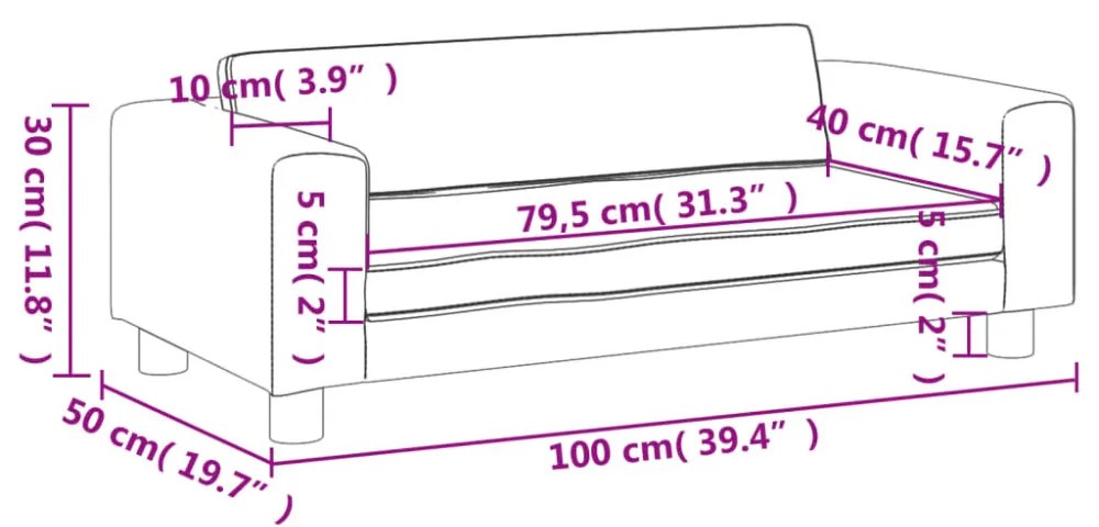 sötétszürke gyerek bársonykanapé lábzsámollyal 100x50x30 cm
