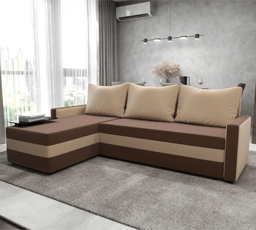 Univerzális ülőgarnitúra, barna/bézs, PAULITA NEW