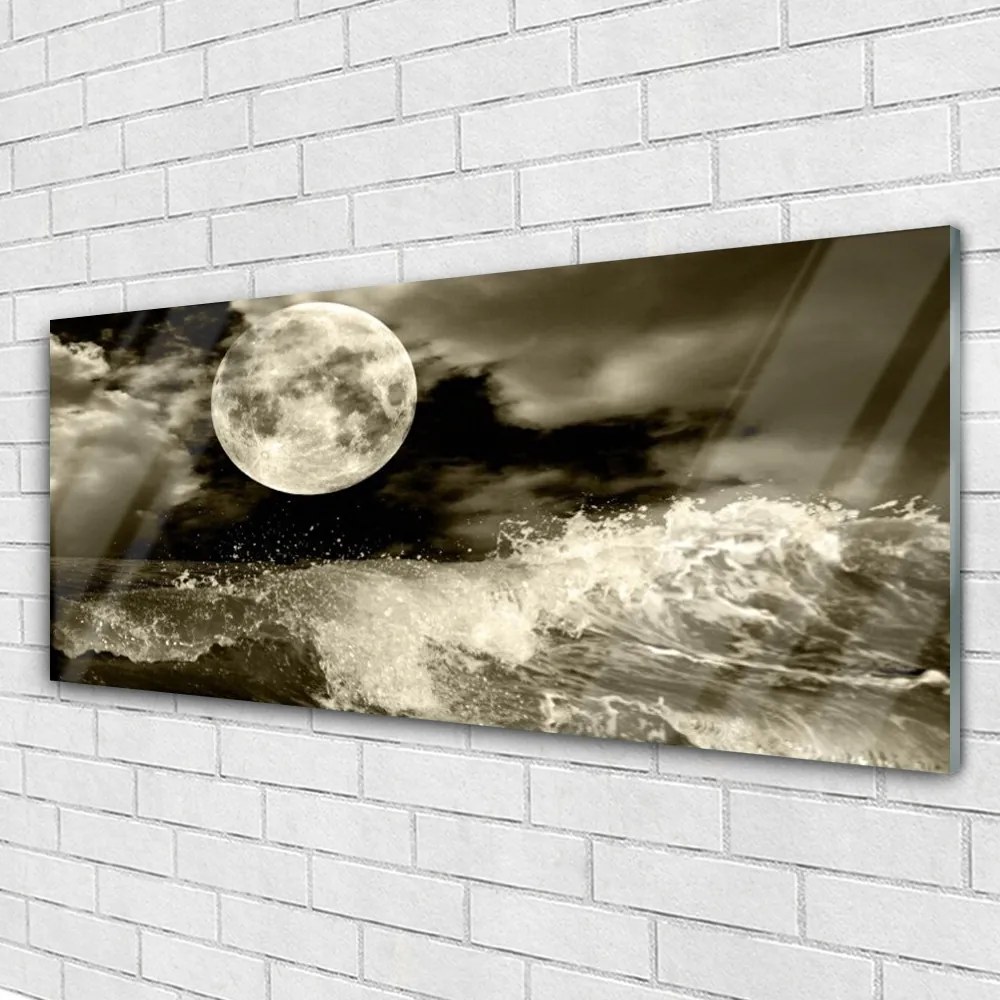 Üvegkép falra Éjszakai Hold Tájkép 125x50 cm