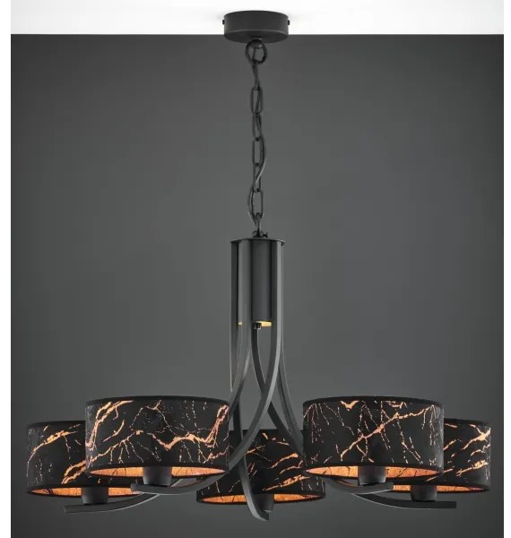 Jupiter 2107- ARTHUR láncos csillár 5xE27/15W/230V fekete/narancssárga/márvány dekor