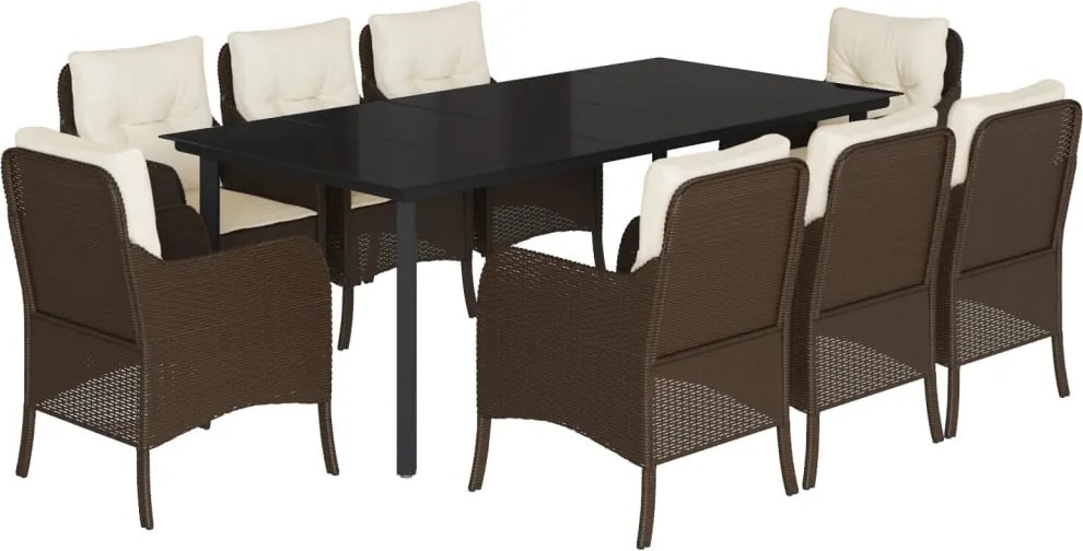 vidaXL 9 részes barna polyrattan kerti étkezőgarnitúra párnákkal