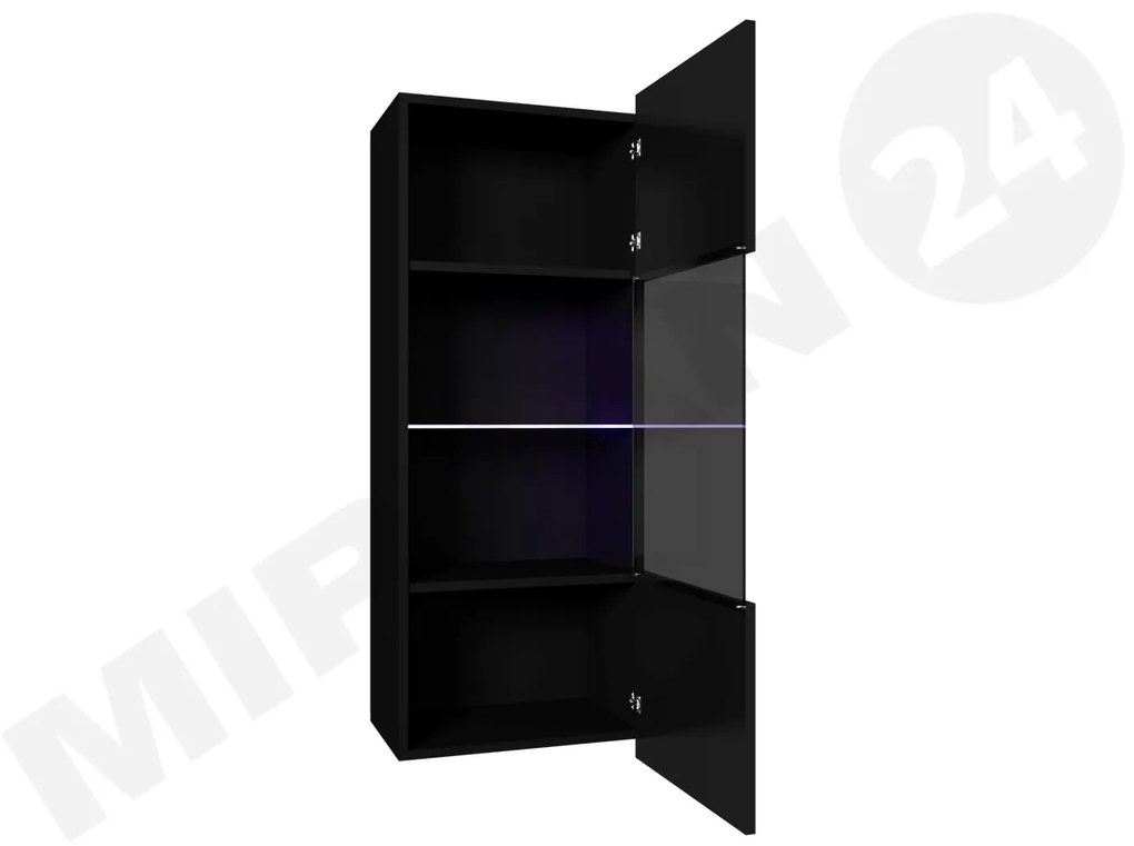 Függesztett vitrin Brolani BR11 (fekete + fényes fekete) (kék LED világítással). 1106337
