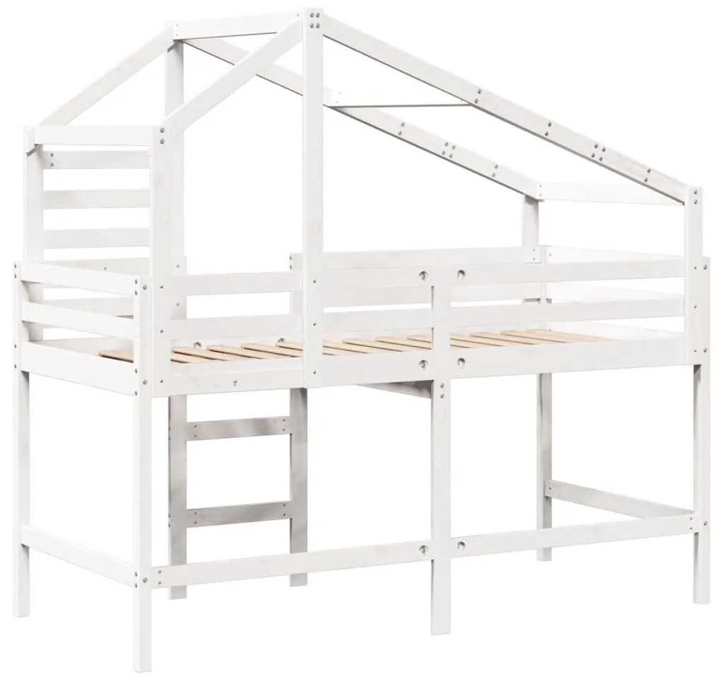 fehér tömör fenyőfa galériaágy létrával és tetővel 80 x 200 cm