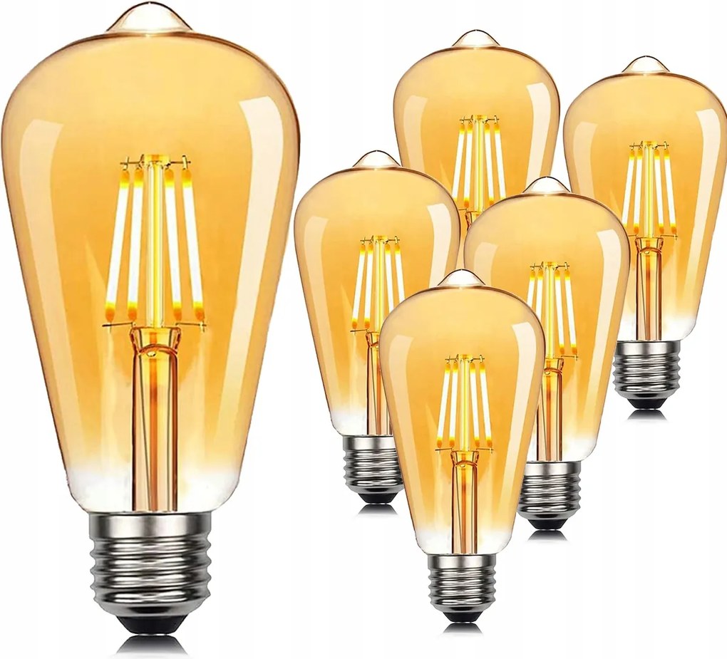 6 Db Led Filament Dekorációs Izzó 4W ST64 E27 Vintage Edison Retro