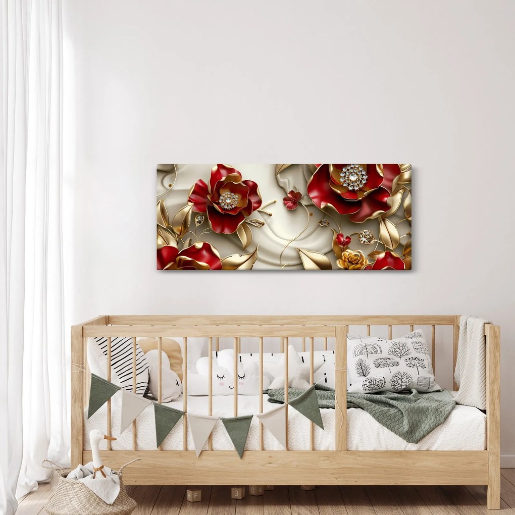 Kép - 3D piros-arany virágok (120x50 cm)